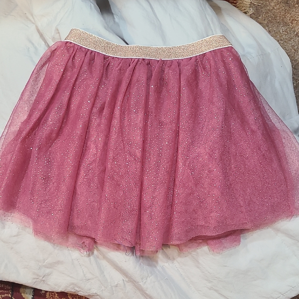 btween Rose Pink Sparkle Tulle Skirt with Gold Waistband